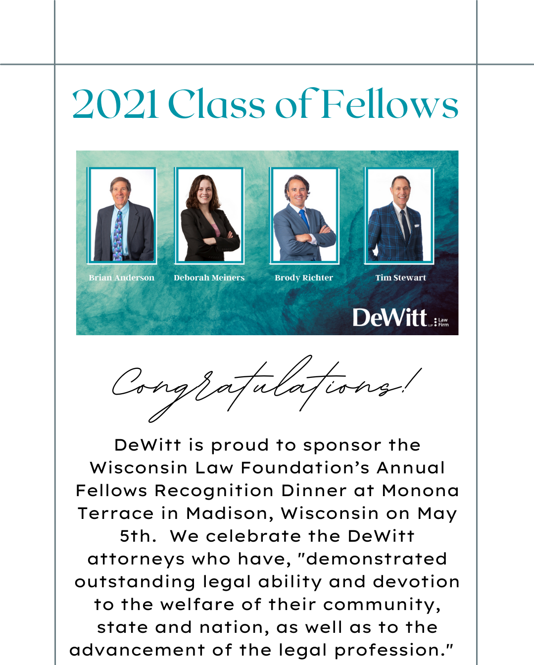 Featured Image for Four DeWitt Attorneys Honored as Fellows of the Wisconsin Law Foundation